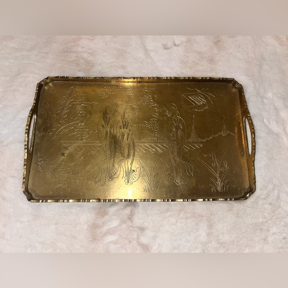 Vintage Brass Engraved Chinese Tray - Picture 9 of 13